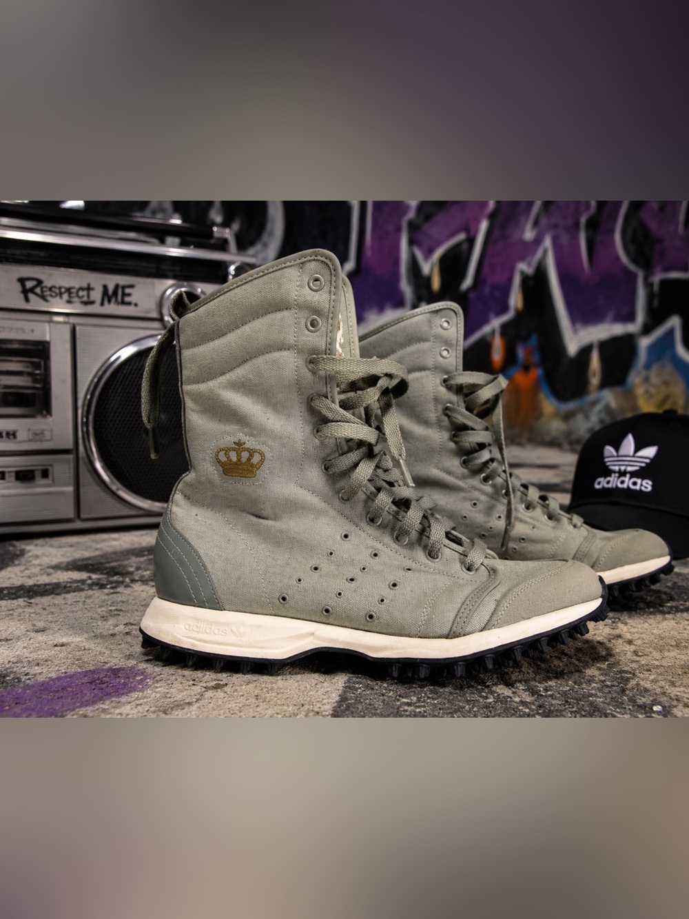 adidas Women's Grey Missy Elliott Collab High-Top Lace-Up Canvas Boots